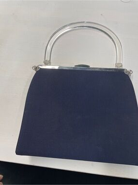 VTG 1960s Navy Grosgrain Lucite Handle Cocktail Purse Mad Men Glam ✨